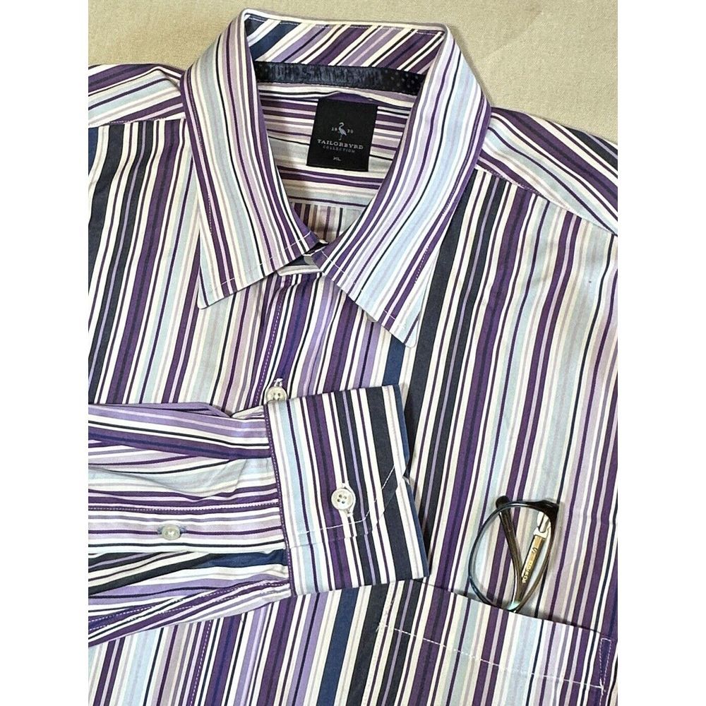 TAILORBYRD Shirt Mens XL Dress Long Sleeve Button Down Stripe Purple Blue‎